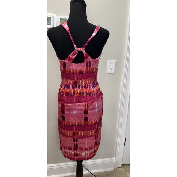Twee Banana Republic Silk Twisted Shoulder Open Back Dress Pink Print Sheath 0 - Picture 1 of 12
